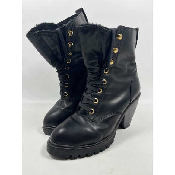 MARC JACOBS Boots Womens 41 Leather Fur Lined Ankle Bootie Lace Up Black Italy - Picture 2 of 13
